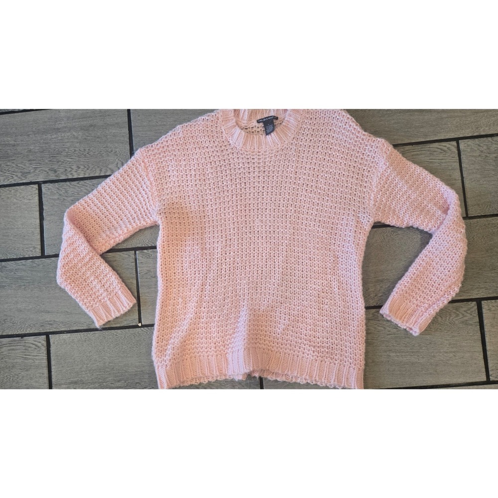 Chelsea &‎ Theodore Pink Mohair Blend Open Knit Crewneck Sweater Womens Large